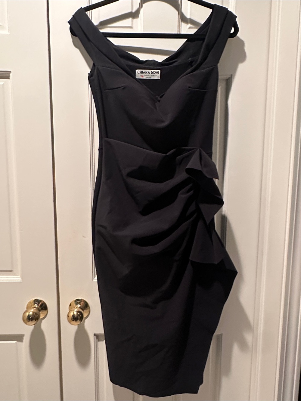 Chiara Boni Black Draped Midi Sheath Dress